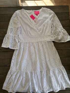 Lilly Pulitzer Cecelia Dress Resort White Bungalow Blossom Lace Bell Sleeve NWT